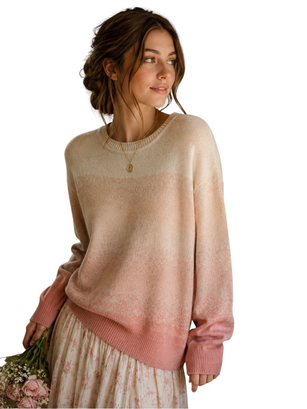 Banana Republic Women's Ombre Sweater - Cream and Pink - Size Small - Oversized